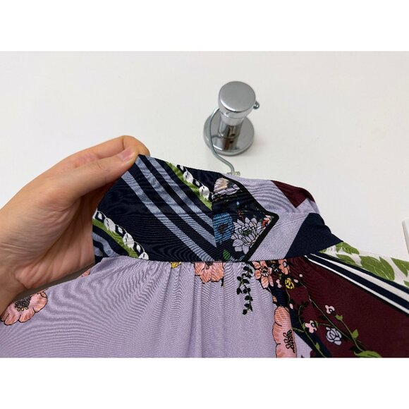 Tory Burch Homage to Flower Patchwork Silk Blouse Top Floral Stripe Bow Tie 4 - Picture 11 of 16